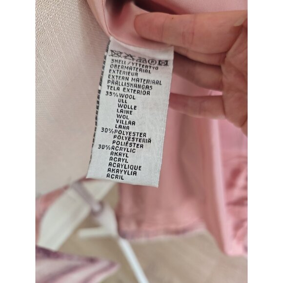 Hennes HM Vintage Pink Plaid Wool Blend Single Breasted Long Mid Coat 10 M - Picture 6 of 12